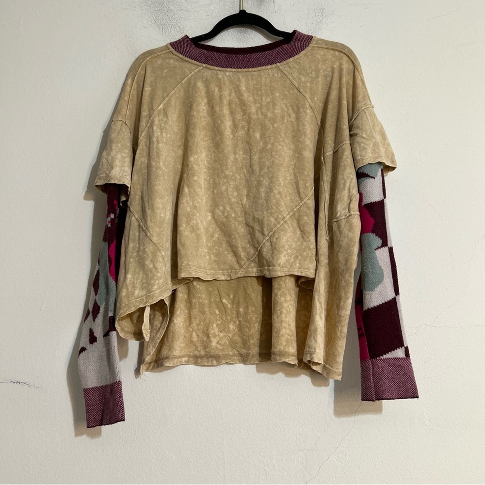 Free People Anya Twofer Thermal Washed Long Sleeve Top Retro Boho
